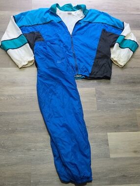 VNTG 90s Nike Colorblock Windbreaker Tracksuit Royal Blue Teal White Sz XL